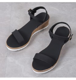 Women's Casual Side Hollow Belt Buckle Slope Bottom Roman Shoes Summer Fashion Ladies Thong Sandals for Women with Black $14....