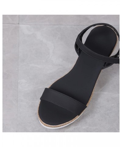 Women's Casual Side Hollow Belt Buckle Slope Bottom Roman Shoes Summer Fashion Ladies Thong Sandals for Women with Black $14....