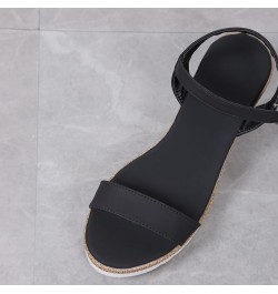 Women's Casual Side Hollow Belt Buckle Slope Bottom Roman Shoes Summer Fashion Ladies Thong Sandals for Women with Black $14....