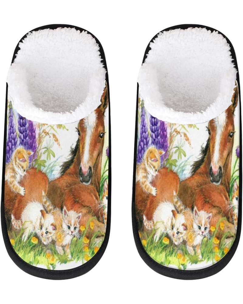 House Slippers for Women Men, Floral Horse House Slippers Horse and Kitten Spa Slippers Non-Slip Warm Home Shoes $13.15 Slippers