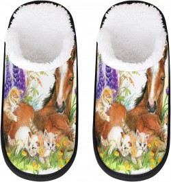 House Slippers for Women Men, Floral Horse House Slippers Horse and Kitten Spa Slippers Non-Slip Warm Home Shoes $13.15 Slippers