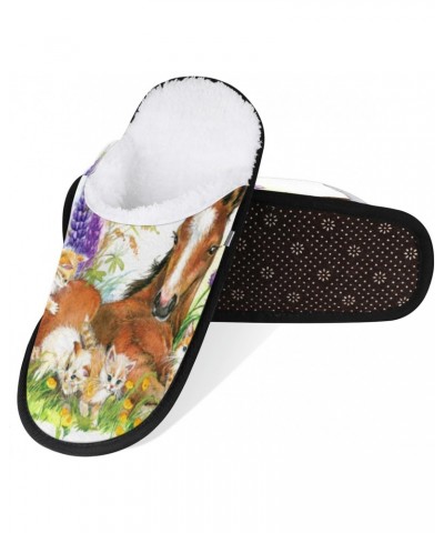 House Slippers for Women Men, Floral Horse House Slippers Horse and Kitten Spa Slippers Non-Slip Warm Home Shoes $13.15 Slippers