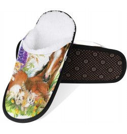 House Slippers for Women Men, Floral Horse House Slippers Horse and Kitten Spa Slippers Non-Slip Warm Home Shoes $13.15 Slippers