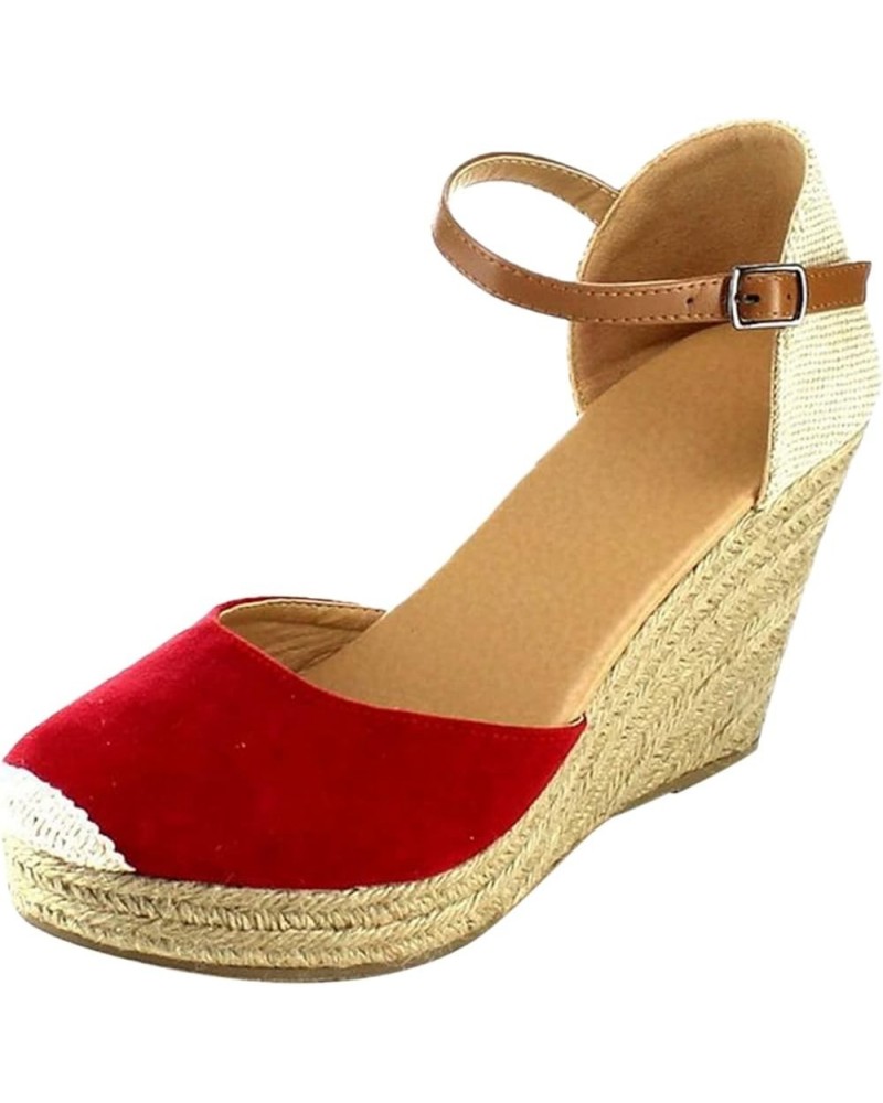 Women's Casual Elastic Ankle Strap Sandal Summer Bohemian Slip On Sparkle Pearl Wedges Mules Flats 69-htrns-red-i $18.04 Fash...