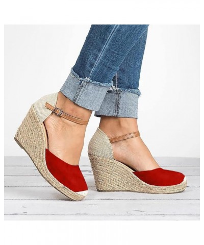 Women's Casual Elastic Ankle Strap Sandal Summer Bohemian Slip On Sparkle Pearl Wedges Mules Flats 69-htrns-red-i $18.04 Fash...