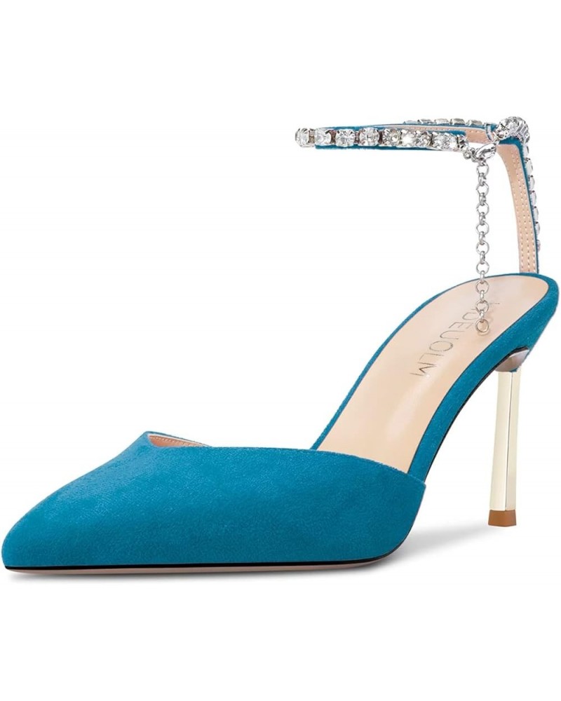 Women Stiletto High Heel Pointed Toe Sandals Ankle Strap Buckle Diamond Crystal Wedding Shoes Blue a $40.77 Sandals