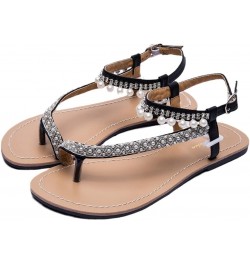 2023 Women`S Summer Beach Pearl Sandals Lady Flat Boho Slippers Female Thong Flip Flops Shoes Peep Toe Plus Size Black 7 $23....