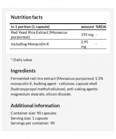 Monacolin K from Fermented Red Rice - 90 Capsules - 2.95 mg per Serving - Supports Heart Health - 45 Day Supply $10.73 Athlet...