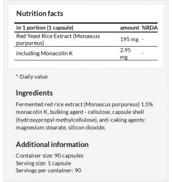 Monacolin K from Fermented Red Rice - 90 Capsules - 2.95 mg per Serving - Supports Heart Health - 45 Day Supply $10.73 Athlet...