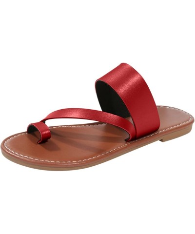 Women's Flat Sandals Strappy Sandals Dressy Summer Ankle Strap Open Toe Sandals Sandals for Women With Arch Support Red $19.5...