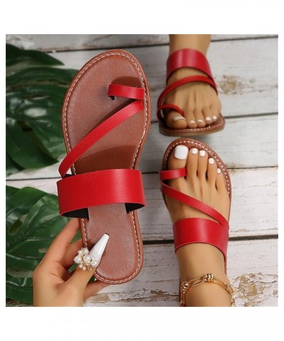 Women's Flat Sandals Strappy Sandals Dressy Summer Ankle Strap Open Toe Sandals Sandals for Women With Arch Support Red $19.5...