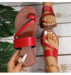 Women's Flat Sandals Strappy Sandals Dressy Summer Ankle Strap Open Toe Sandals Sandals for Women With Arch Support Red $19.5...