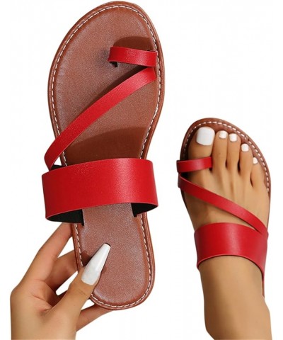 Women's Flat Sandals Strappy Sandals Dressy Summer Ankle Strap Open Toe Sandals Sandals for Women With Arch Support Red $19.5...