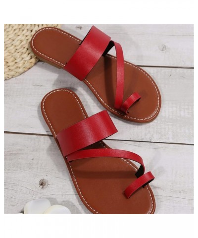 Women's Flat Sandals Strappy Sandals Dressy Summer Ankle Strap Open Toe Sandals Sandals for Women With Arch Support Red $19.5...