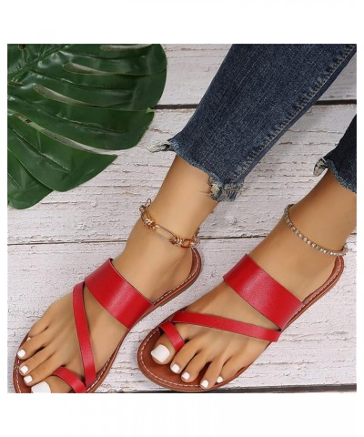 Women's Flat Sandals Strappy Sandals Dressy Summer Ankle Strap Open Toe Sandals Sandals for Women With Arch Support Red $19.5...