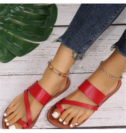 Women's Flat Sandals Strappy Sandals Dressy Summer Ankle Strap Open Toe Sandals Sandals for Women With Arch Support Red $19.5...