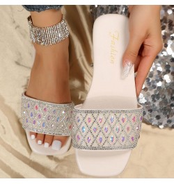 Women Summer Slip On Solid Casual Open Toe Rhinestone Flat Soft Bottom Breathable Shoes Sandals Womens Spa Slippers (Beige, 8...