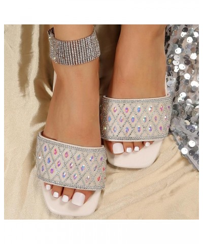 Women Summer Slip On Solid Casual Open Toe Rhinestone Flat Soft Bottom Breathable Shoes Sandals Womens Spa Slippers (Beige, 8...