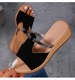 Womens Comfy Platform Wedge Sandals Fish Mouth Open Toe Slip on Slides Casual Outdoor Summer Beach Shoes Black $10.27 Sandals