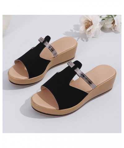 Womens Comfy Platform Wedge Sandals Fish Mouth Open Toe Slip on Slides Casual Outdoor Summer Beach Shoes Black $10.27 Sandals