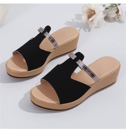 Womens Comfy Platform Wedge Sandals Fish Mouth Open Toe Slip on Slides Casual Outdoor Summer Beach Shoes Black $10.27 Sandals