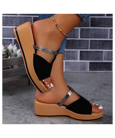 Womens Comfy Platform Wedge Sandals Fish Mouth Open Toe Slip on Slides Casual Outdoor Summer Beach Shoes Black $10.27 Sandals