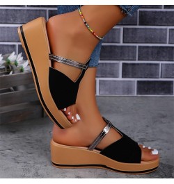 Womens Comfy Platform Wedge Sandals Fish Mouth Open Toe Slip on Slides Casual Outdoor Summer Beach Shoes Black $10.27 Sandals