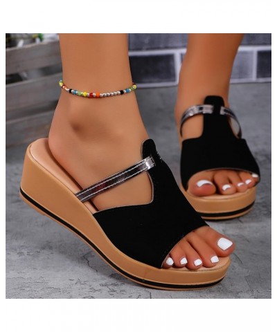 Womens Comfy Platform Wedge Sandals Fish Mouth Open Toe Slip on Slides Casual Outdoor Summer Beach Shoes Black $10.27 Sandals