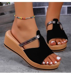 Womens Comfy Platform Wedge Sandals Fish Mouth Open Toe Slip on Slides Casual Outdoor Summer Beach Shoes Black $10.27 Sandals