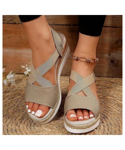 Platform Sandals Women Wedge, Espadrille Sandals for Women Dressy Open Toe Platform Sandals with Elastic Strap Khaki $18.55 S...