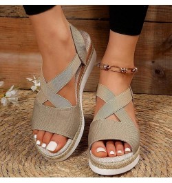 Platform Sandals Women Wedge, Espadrille Sandals for Women Dressy Open Toe Platform Sandals with Elastic Strap Khaki $18.55 S...