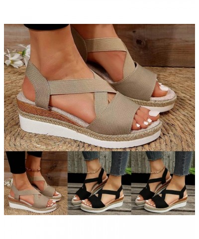 Platform Sandals Women Wedge, Espadrille Sandals for Women Dressy Open Toe Platform Sandals with Elastic Strap Khaki $18.55 S...