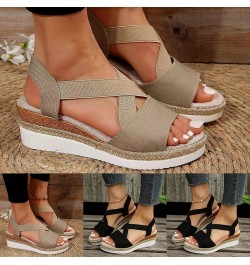 Platform Sandals Women Wedge, Espadrille Sandals for Women Dressy Open Toe Platform Sandals with Elastic Strap Khaki $18.55 S...