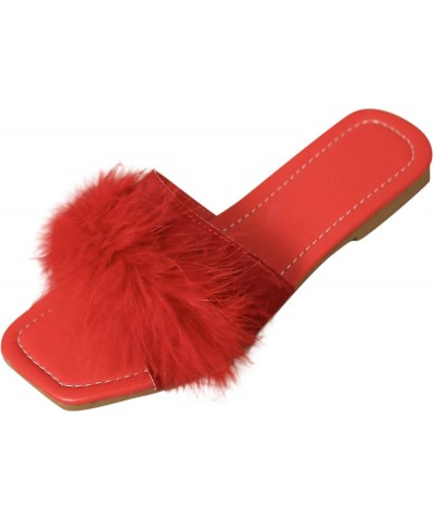 Fashion Spring Summer Women Slippers Flat Sole Lightweight Open Toe Comfortable Fluffy Casual Women's Slippers Red $12.35 Boots