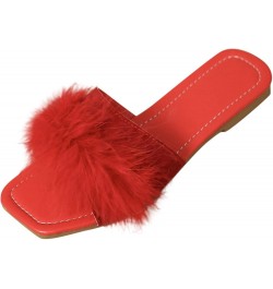 Fashion Spring Summer Women Slippers Flat Sole Lightweight Open Toe Comfortable Fluffy Casual Women's Slippers Red $12.35 Boots