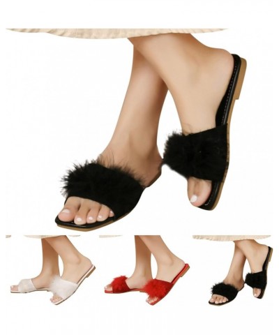 Fashion Spring Summer Women Slippers Flat Sole Lightweight Open Toe Comfortable Fluffy Casual Women's Slippers Red $12.35 Boots