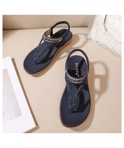 Women Comfortable Orthotic Non Slip Flat Mules Sandal Ankle Strap Buckle Peep Toe Summer Low Chunky Heel Shoe 105-ixpyn-blue-...