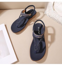 Women Comfortable Orthotic Non Slip Flat Mules Sandal Ankle Strap Buckle Peep Toe Summer Low Chunky Heel Shoe 105-ixpyn-blue-...