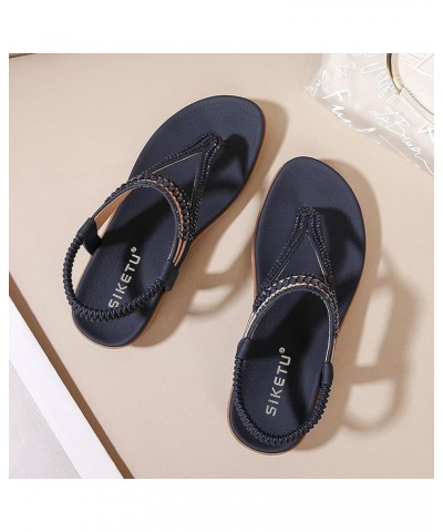 Women Comfortable Orthotic Non Slip Flat Mules Sandal Ankle Strap Buckle Peep Toe Summer Low Chunky Heel Shoe 105-ixpyn-blue-...