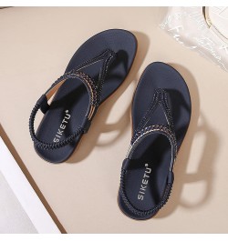 Women Comfortable Orthotic Non Slip Flat Mules Sandal Ankle Strap Buckle Peep Toe Summer Low Chunky Heel Shoe 105-ixpyn-blue-...