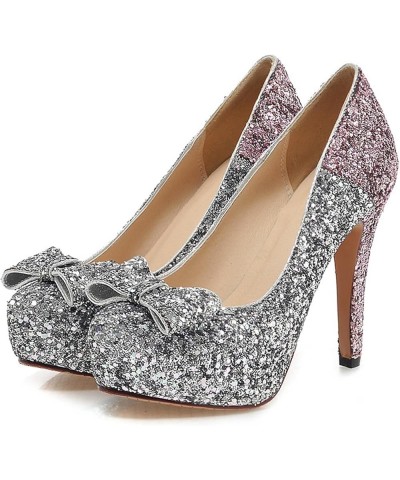 Women Stiletto Pumps, High Heel Pumps Round Toe Slip On Evening Shoes with Platform Sequins Elegant, Size 3.5-10 Pink-5 $27.8...