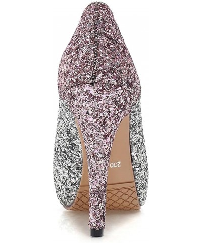 Women Stiletto Pumps, High Heel Pumps Round Toe Slip On Evening Shoes with Platform Sequins Elegant, Size 3.5-10 Pink-5 $27.8...