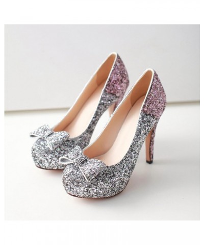 Women Stiletto Pumps, High Heel Pumps Round Toe Slip On Evening Shoes with Platform Sequins Elegant, Size 3.5-10 Pink-5 $27.8...