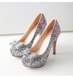 Women Stiletto Pumps, High Heel Pumps Round Toe Slip On Evening Shoes with Platform Sequins Elegant, Size 3.5-10 Pink-5 $27.8...