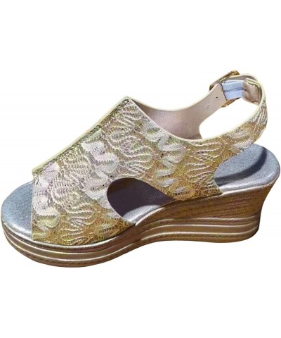 Sandals with Heels for Women Wedge Sandals For Women Platform Wedge Sandals Buckle Ankle Strap Sandals Women Bling Gold $15.7...