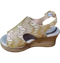 Sandals with Heels for Women Wedge Sandals For Women Platform Wedge Sandals Buckle Ankle Strap Sandals Women Bling Gold $15.7...