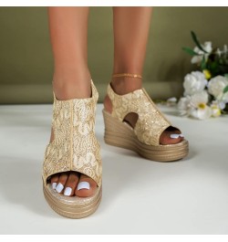 Sandals with Heels for Women Wedge Sandals For Women Platform Wedge Sandals Buckle Ankle Strap Sandals Women Bling Gold $15.7...