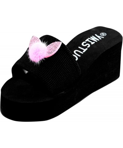 Breathable Open Toe Sandals Range Indoor Flat Sandals Thick Sole Sandals Strappy Faux Furry Plush Fluffy Slide Slipper (Pink,...