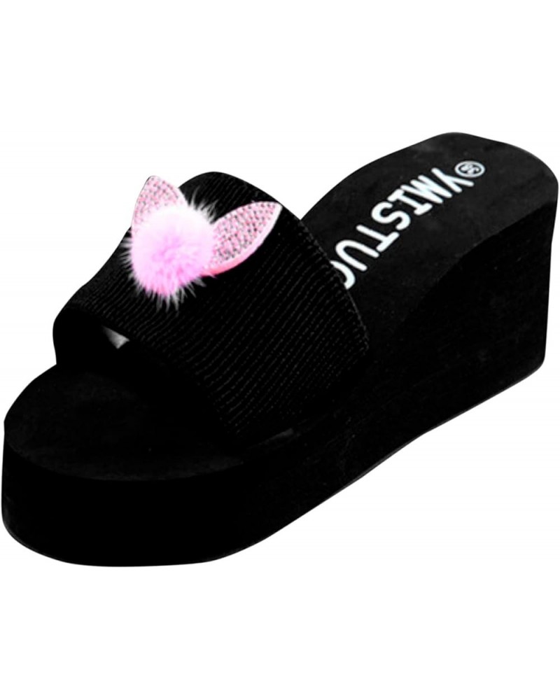 Breathable Open Toe Sandals Range Indoor Flat Sandals Thick Sole Sandals Strappy Faux Furry Plush Fluffy Slide Slipper (Pink,...