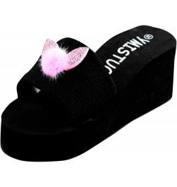 Breathable Open Toe Sandals Range Indoor Flat Sandals Thick Sole Sandals Strappy Faux Furry Plush Fluffy Slide Slipper (Pink,...